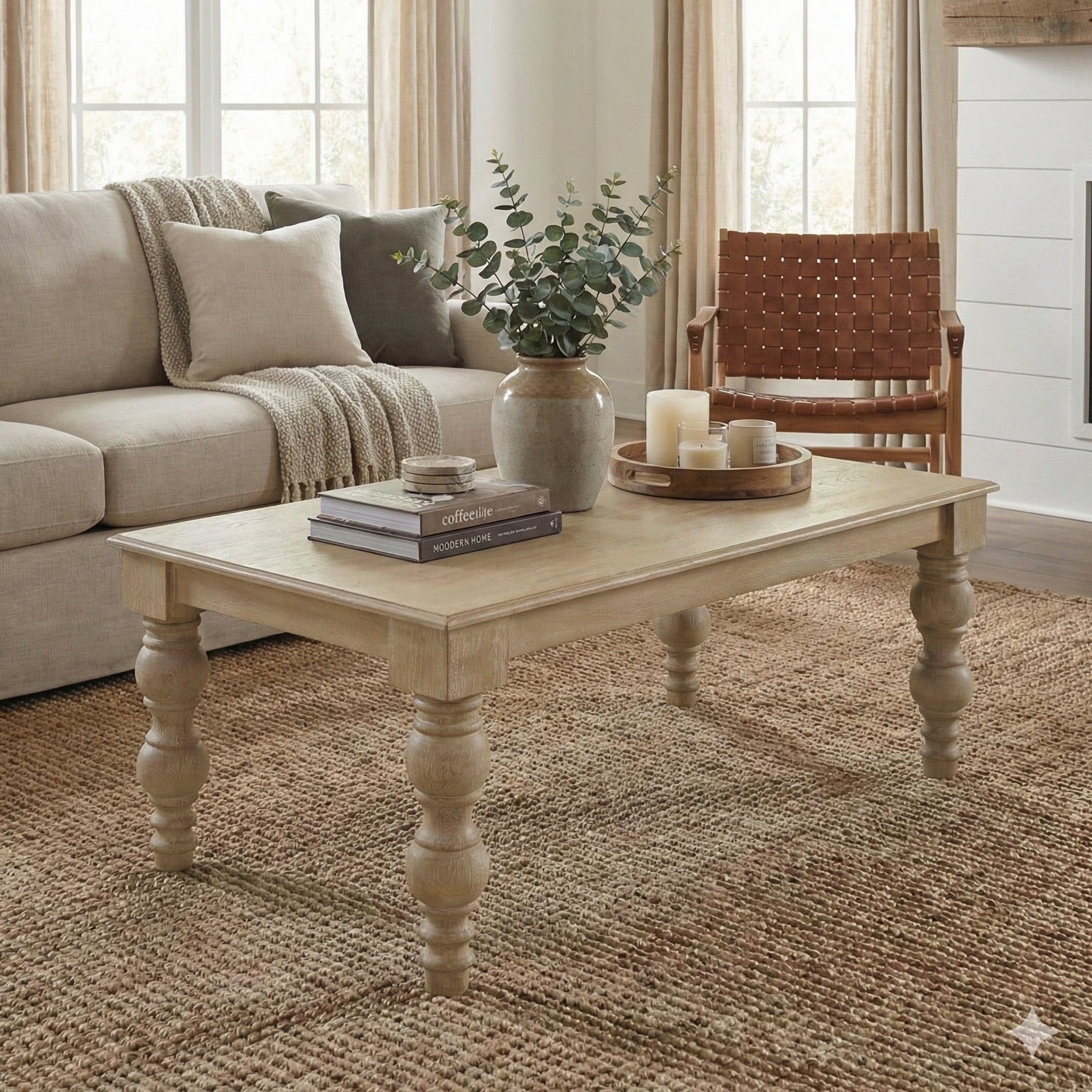 French Country Coffee Table, Natural- Rustic White – Casartis Living