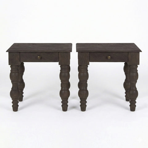 French Country Side Table with Drawer, Coffee Brown