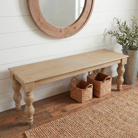 French Country 58" Bench, Natural-Rustic White