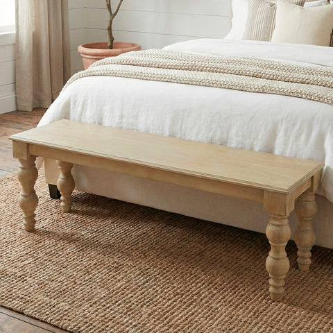 French Country 58" Bench, Natural-Rustic White