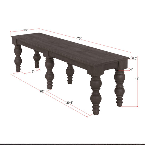 French Country 70" Bench, Coffee Brown