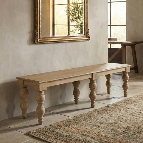 French Country 70" Bench, Natural-Rustic White