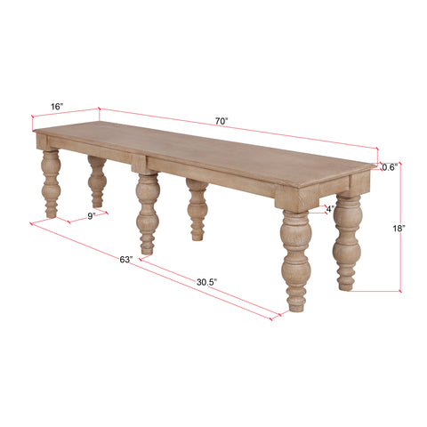 French Country 70" Bench, Natural-Rustic White