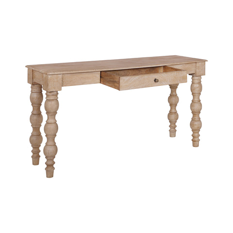 French Country Console Table with Drawer, Natural-Rustic White