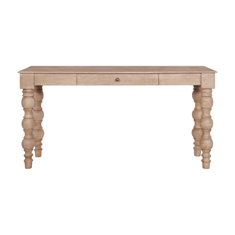 French Country Console Table with Drawer, Natural-Rustic White