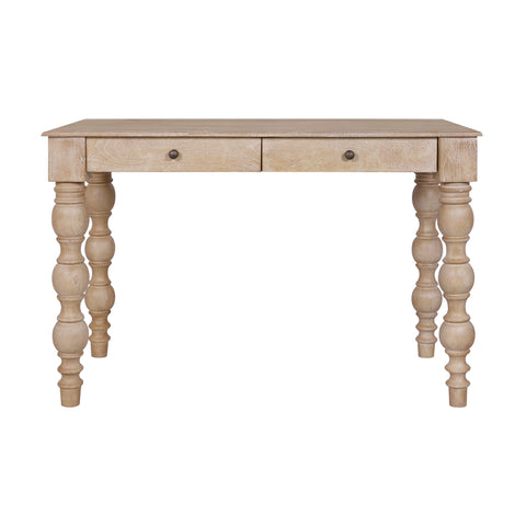 French Country Desk with 2 Drawers, Natural- Rustic White
