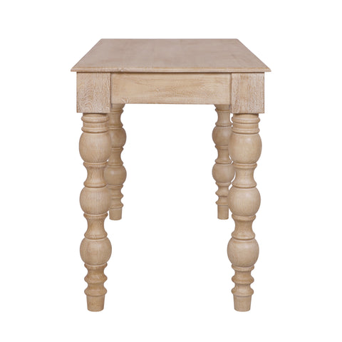 French Country Desk with 2 Drawers, Natural- Rustic White