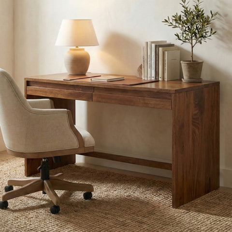 Bennett Modern Desk with Drawers, Walnut