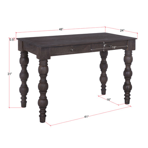 French Country Writing Desk with Drawers, Coffee Brown