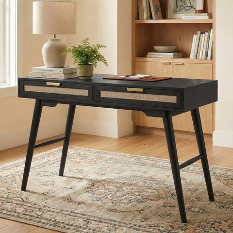 Madison Linen Desk with Built-in Power, Black
