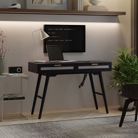 Mid-Century Modern Linen 2-Drawer Desk