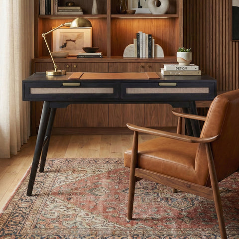 Madison Linen Desk with Built-in Power, Black