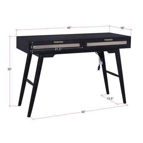 Madison Linen Desk with Built-in Power, Black