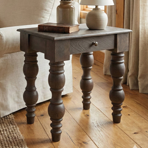 French Country Side Table with Drawer, Coffee Brown