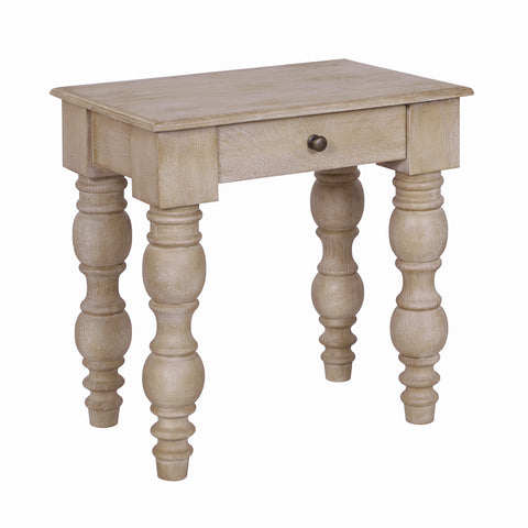 French Country Side Table with Drawer, Natural-Rustic White