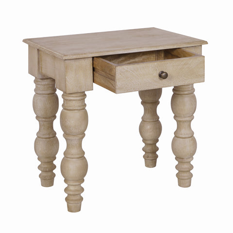 French Country Side Table with Drawer, Natural-Rustic White