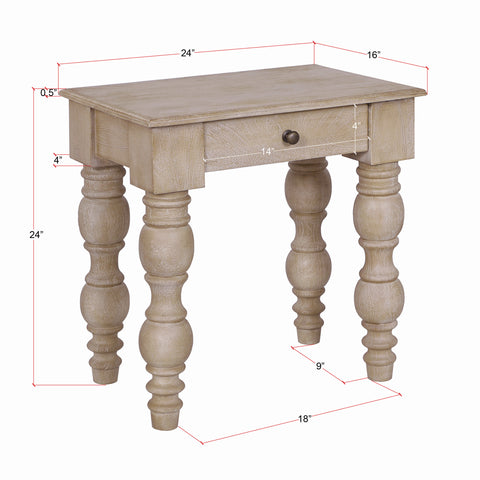 French Country Side Table with Drawer, Natural-Rustic White