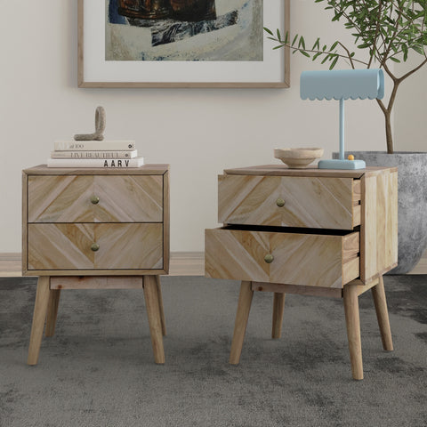 Geometric Mid-Century Modern Nightstand, Natural