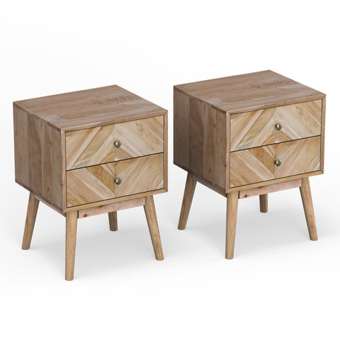 Geometric Mid-Century Modern Nightstand, Natural