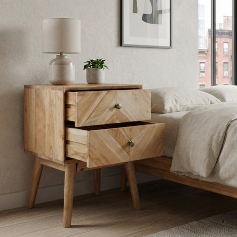Geometric Mid-Century Modern Nightstand, Natural