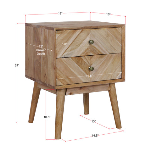 Geometric Mid-Century Modern Nightstand, Natural