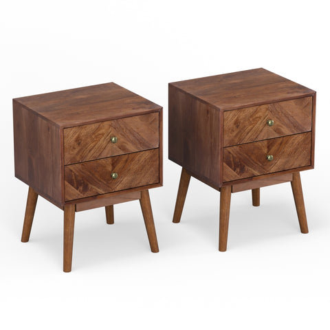 Geometric Mid-Century Modern Nightstand, Acacia Standard