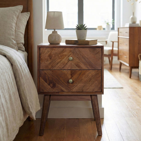 Geometric Mid-Century Modern Nightstand, Acacia Standard