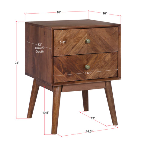 Geometric Mid-Century Modern Nightstand, Acacia Standard