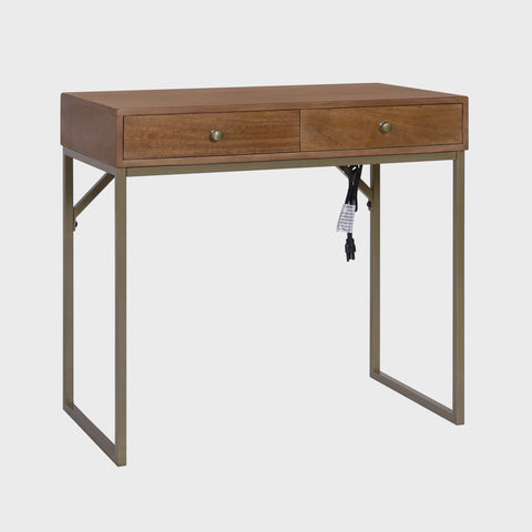 Linden Modular Desk with Built-In Power, Walnut