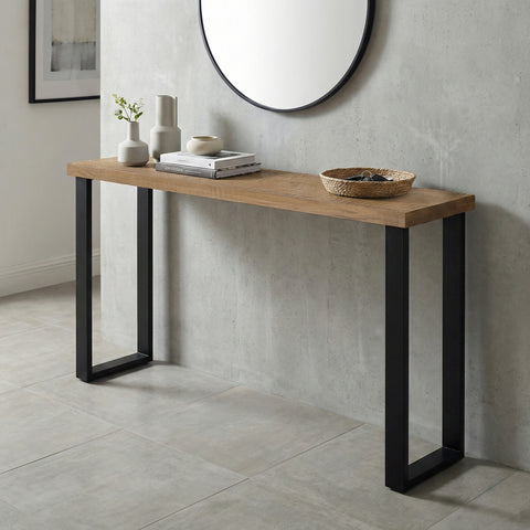 Rustic Forge 70" Console Table with Metal Legs, Sawn Farmhouse Natural