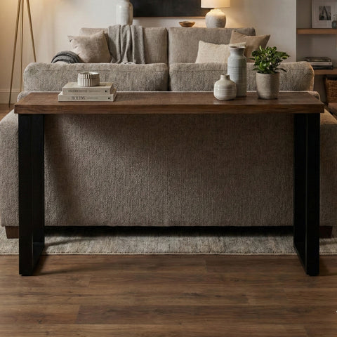 Rustic Forge 70" Console Table with Metal Legs, Sawn Farmhouse Brown