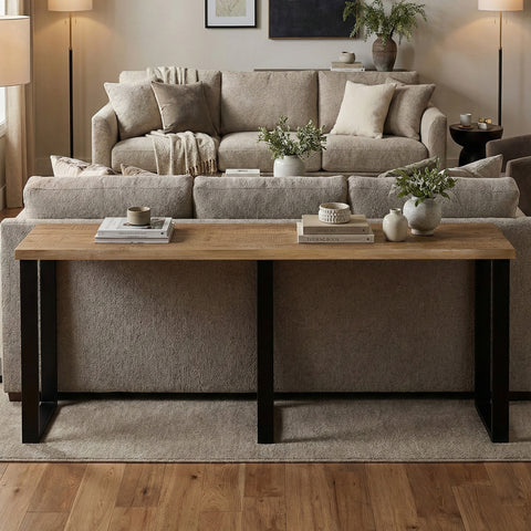Rustic Forge 90" Console Table with Metal Legs, Sawn Farmhouse Natural