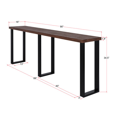 Rustic Forge 90" Console Table with Metal Legs, Sawn Farmhouse Brown