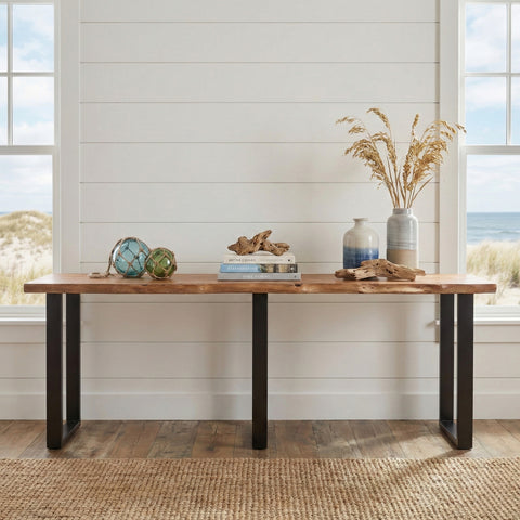 Live Edge Acacia 90" Console Table with Black Iron Legs, Acacia Standard