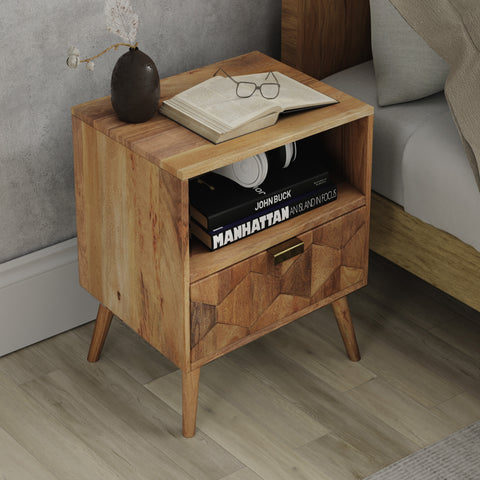 Carson Mid-Century 1-Drawer Nightstand, Brown