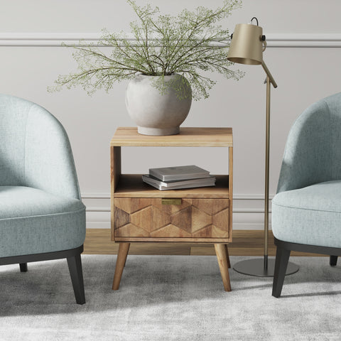 Carson Mid-Century 1-Drawer Nightstand, Brown