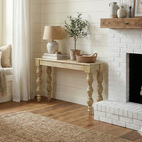 French Country Console Table, Natural-Rustic White