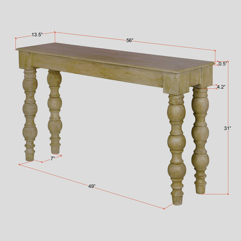 French Country Console Table, Natural-Rustic White