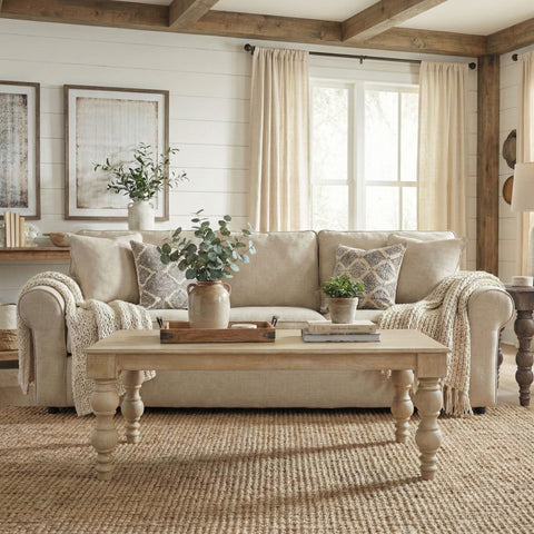 French Country Coffee Table, Natural- Rustic White