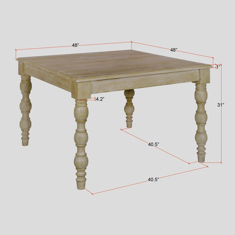 French Country 48" Square Dining Table, Natural-Rustic White