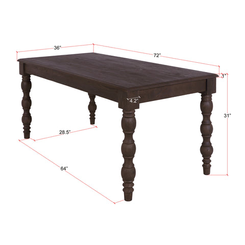 French Country 72" Rectangular Dining Table, Coffee Brown