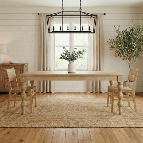 French Country 72" Rectangular Dining Table, Natural-Rustic White