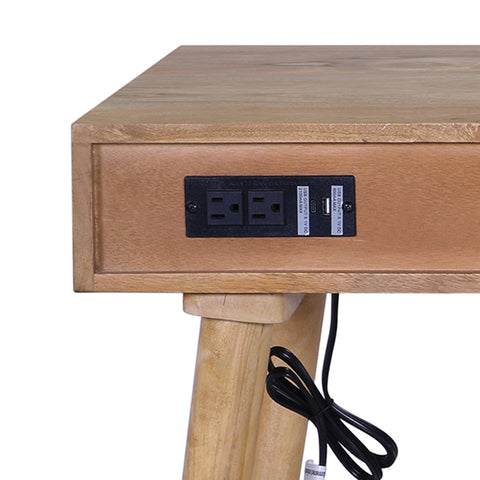 Atlas Cane Mid-Century Desk with Built-in Power, Wheatfield