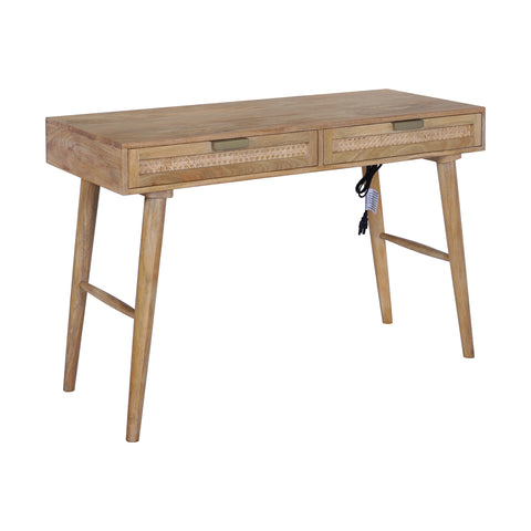 Atlas Cane Mid-Century Desk with Built-in Power, Wheatfield