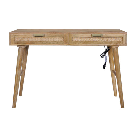 Atlas Cane Mid-Century Desk with Built-in Power, Wheatfield