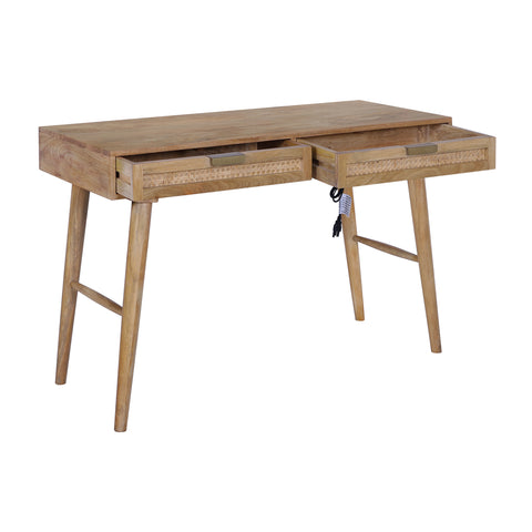 Atlas Cane Mid-Century Desk with Built-in Power, Wheatfield