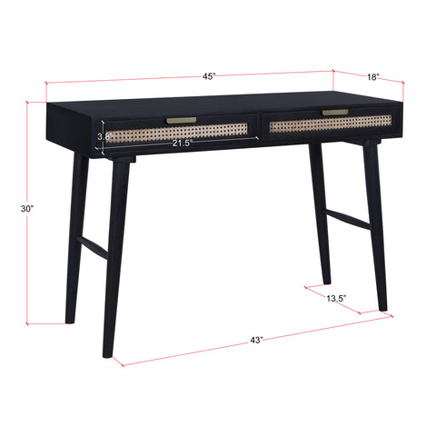 Atlas Cane Mid-Century Desk with Built-in Power, Black