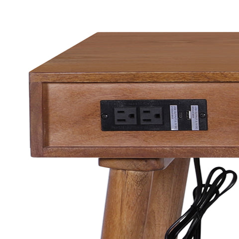 Atlas Cane Mid-Century Desk with Built-in Power, Walnut