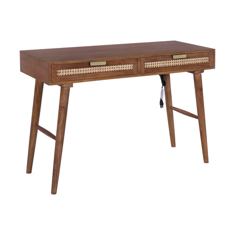 Atlas Cane Mid-Century Desk with Built-in Power, Walnut