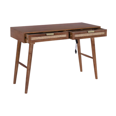 Atlas Cane Mid-Century Desk with Built-in Power, Walnut